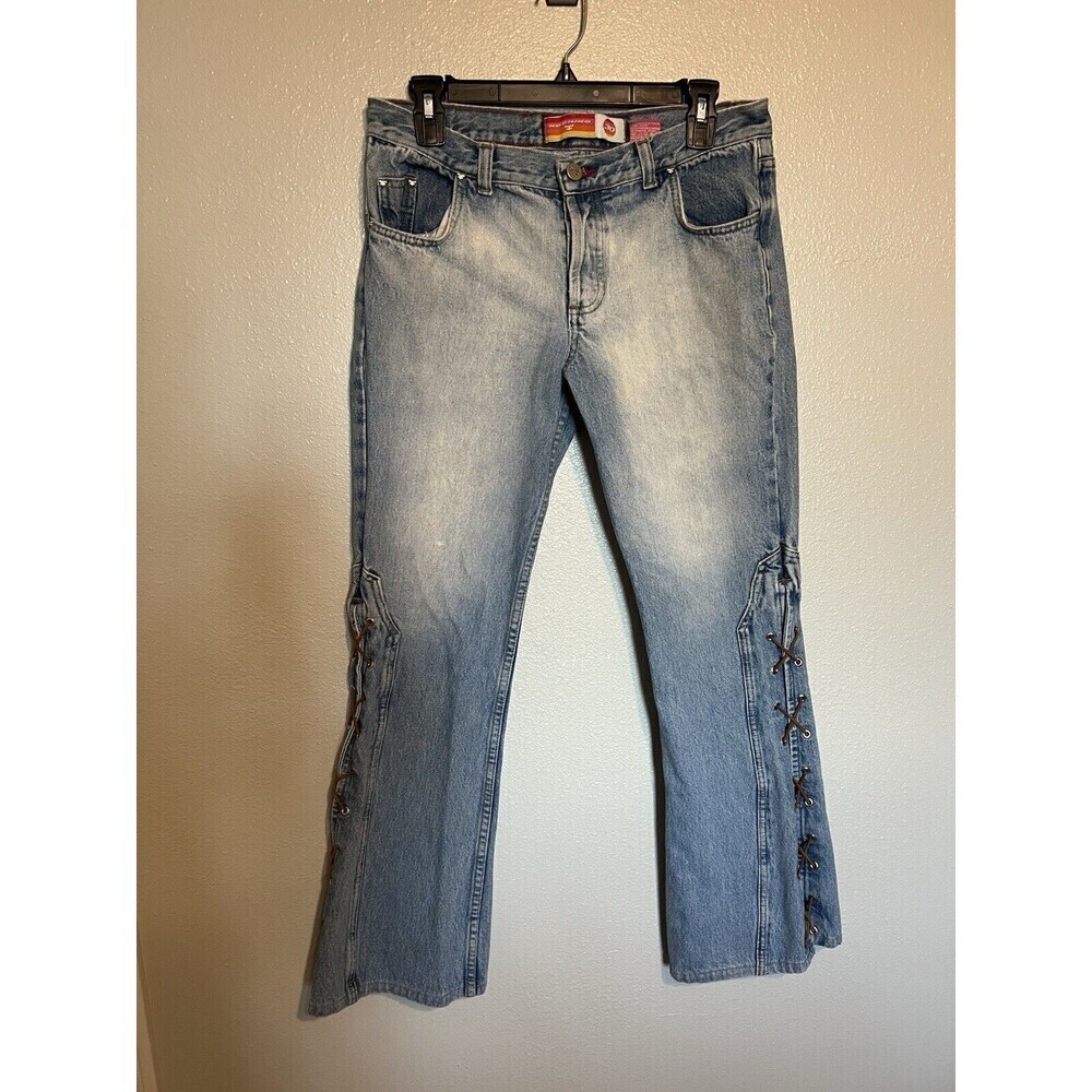 Vintage Y2K low rise Kosuiko Flare Light Wash‎ Denim Jeans Leather Lace Up